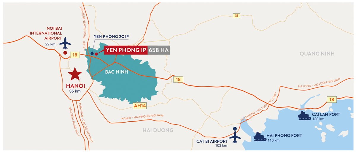 LOCATION OF YEN PHONG INDUSTRIAL PARK